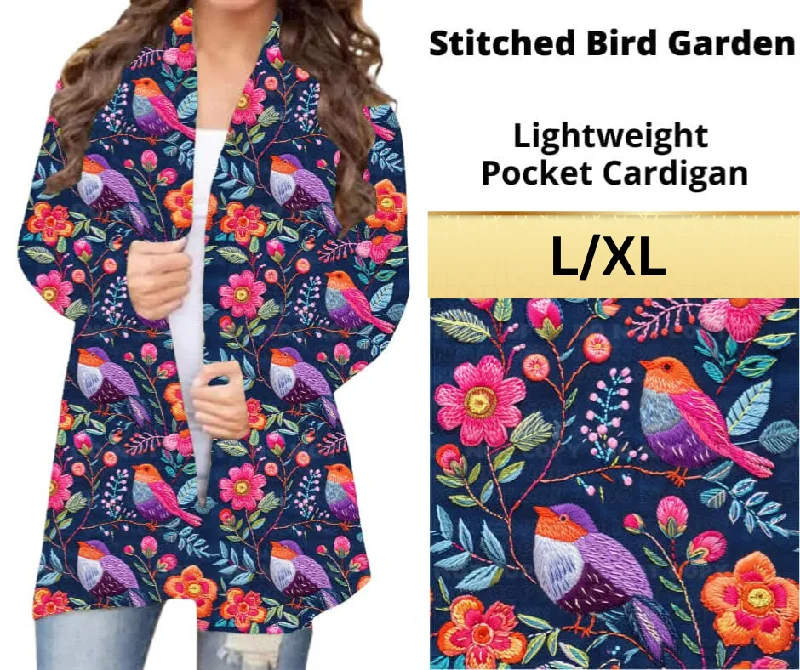 Stitched Bird Garden Pocket CardiganHandmade cardigan