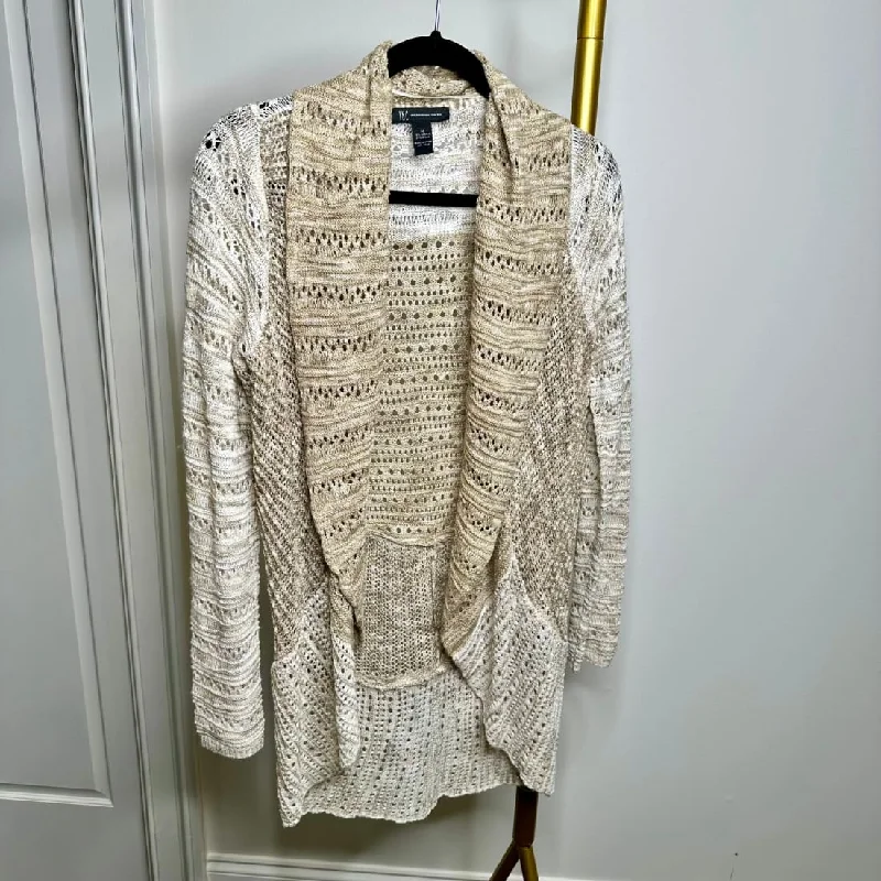 INC International Concepts Khaki Heathered Crochet Open Shawl Collar Cardigan -NWOT - Size MBeaded cardigan