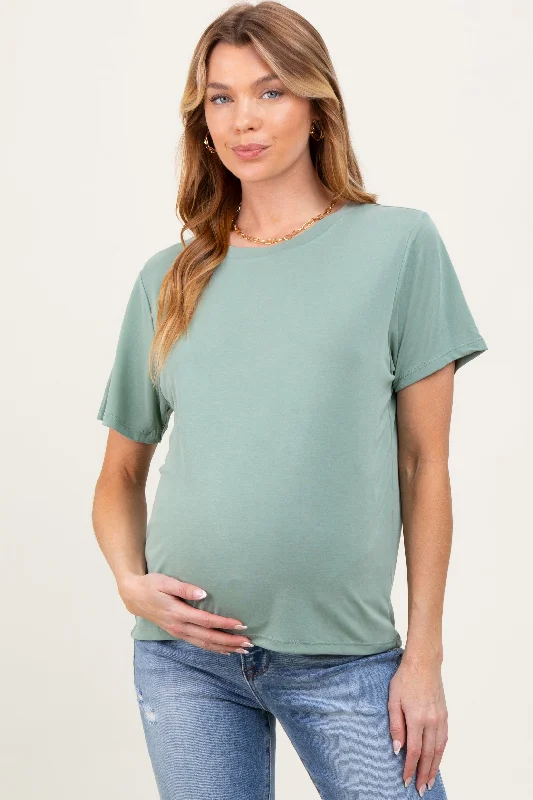 Sage Basic Round Neck Short Sleeve Maternity T-ShirtColorblock Short Sleeve TopsColorblock Short Sleeve Tops