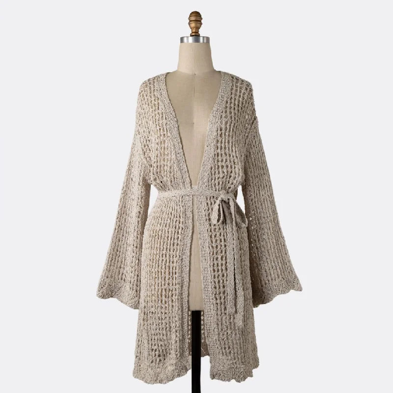 Open Crochet Belted Cardigan (Cream)Chunky cardigan