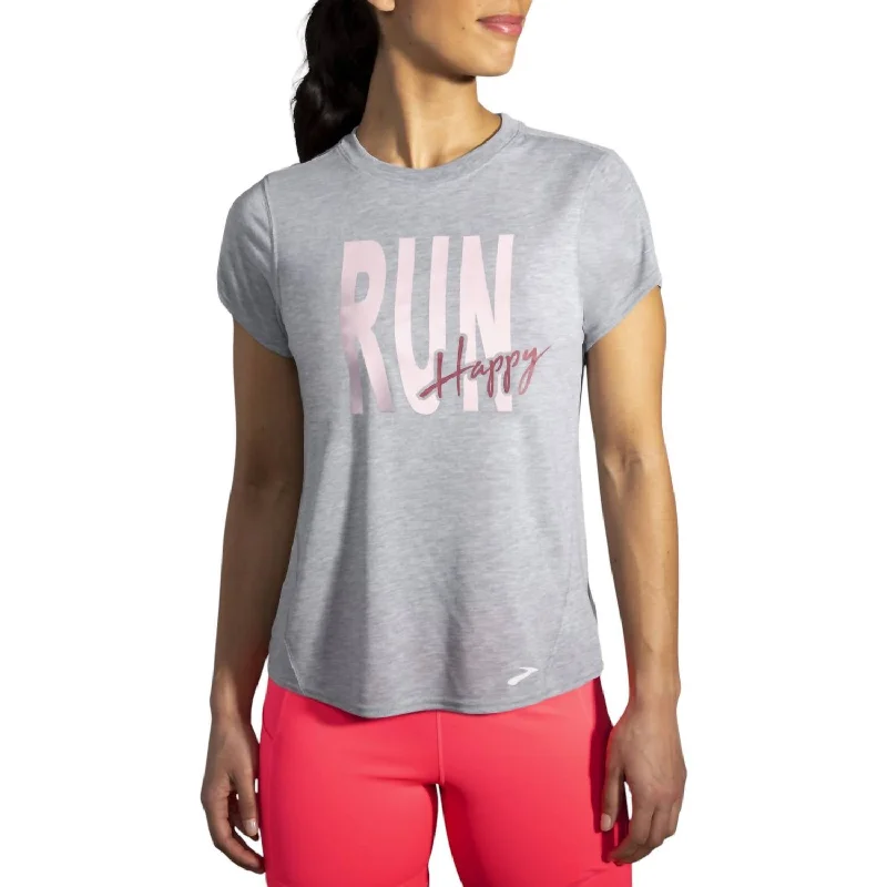 Women's Distance Graphic Short Sleeve T-Shirt In Heather Ash/run HappyPrinted Short Sleeve TopsPrinted Short Sleeve Tops