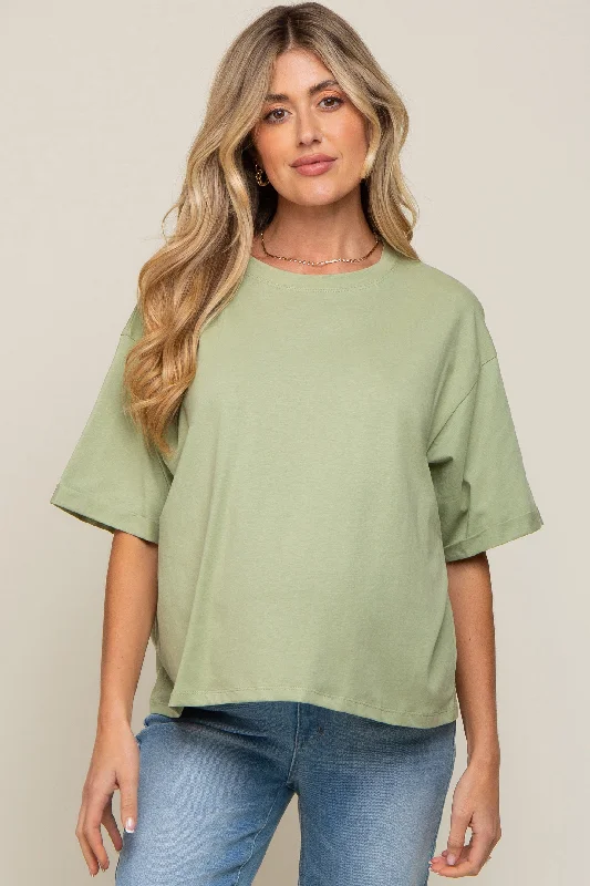 Light Green Basic Rolled Short Sleeve Maternity T-ShirtLuxury Short Sleeve TopsLuxury Short Sleeve Tops