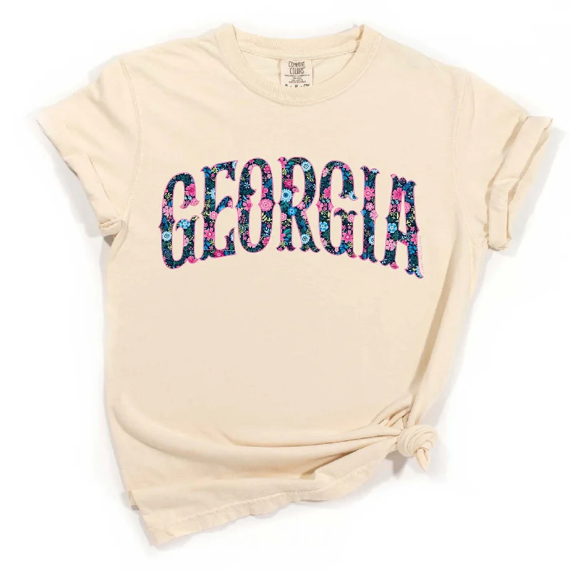 Floral Georgia Arch Short Sleeve T-ShirtMetallic Short Sleeve TopsMetallic Short Sleeve Tops