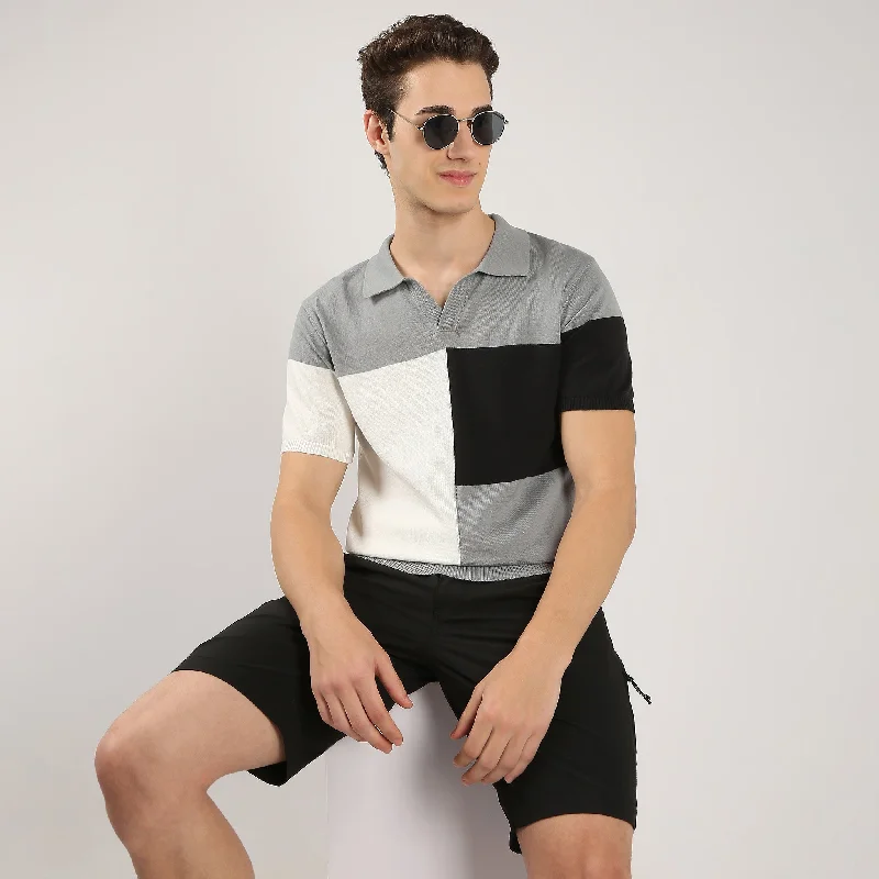 Travel polo shirtColour Block Modern Nerd Hand Knit Jersey Polo T-Shirt