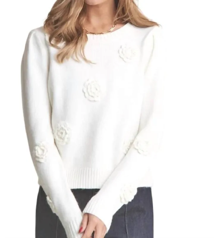 Winter Knit TopsFlower And Pearl Knit Sweater In Ivory