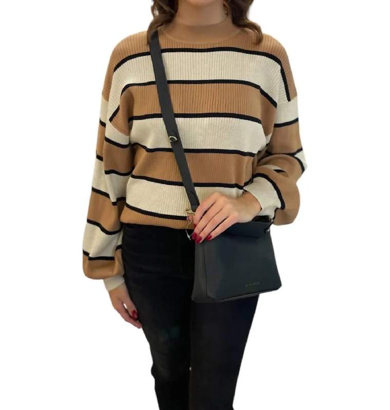 Spring Knit TopsStriped Long Sleeve Top In Cream/camel