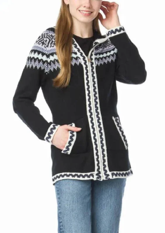 Embroidered SweatshirtsWinnie Fair Isle Hooded Knit Jacket In Black