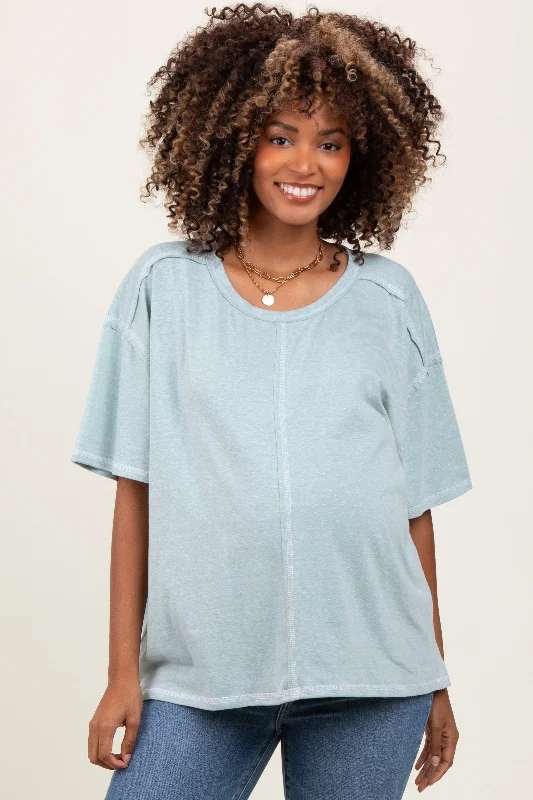 Mint Solid Tri-Blend Short Sleeve Maternity Tunic TopFrench Terry Short Sleeve TopsFrench Terry Short Sleeve Tops