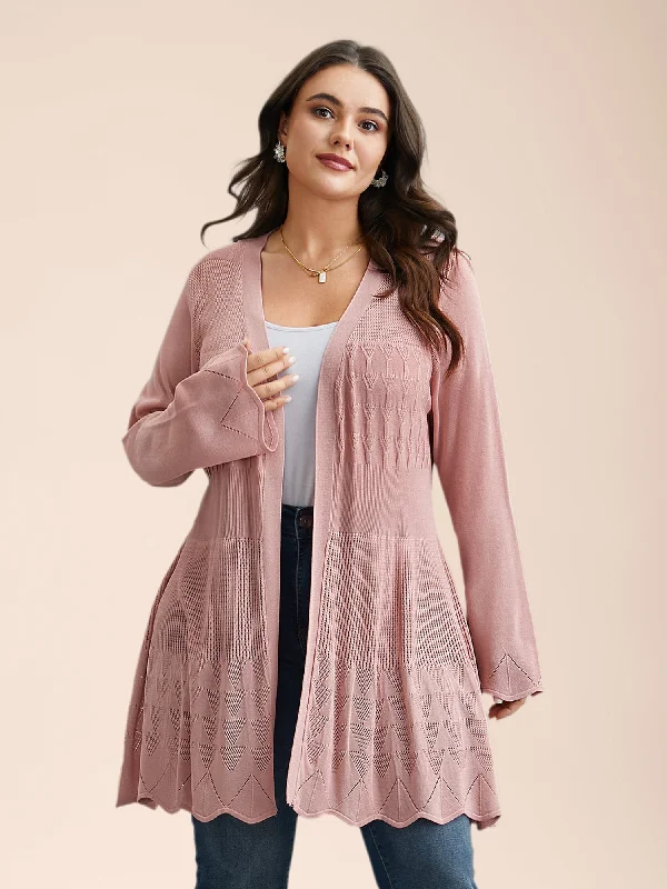 Cut-Out Textured Open-Front Knit CardiganMesh cardigan