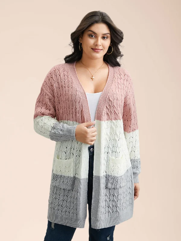 Cable Knot Color-Block Open-Front CardiganPrinted cardigan