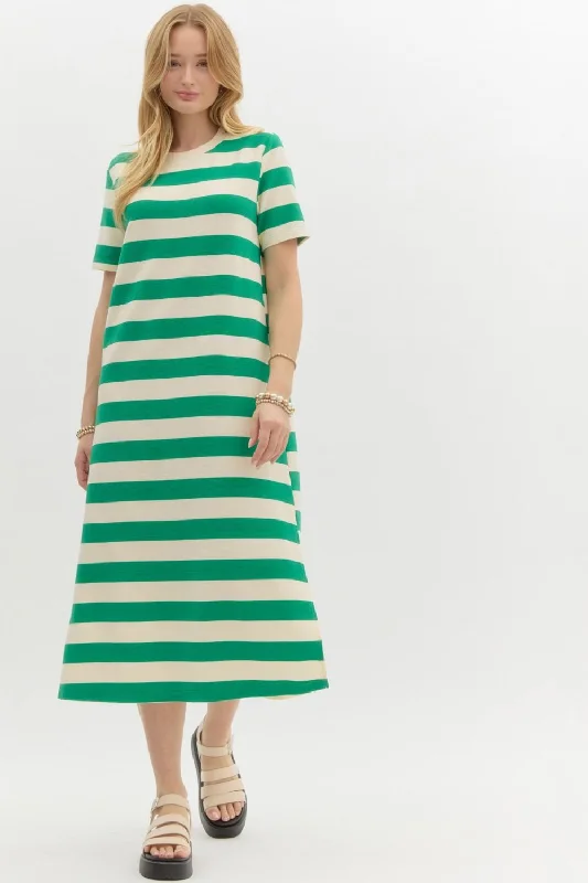 Striped Short Sleeve Midi Dress