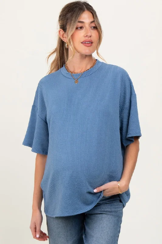 Blue Ribbed Short Sleeve Maternity TopOrganic Cotton Short Sleeve TopsOrganic Cotton Short Sleeve Tops