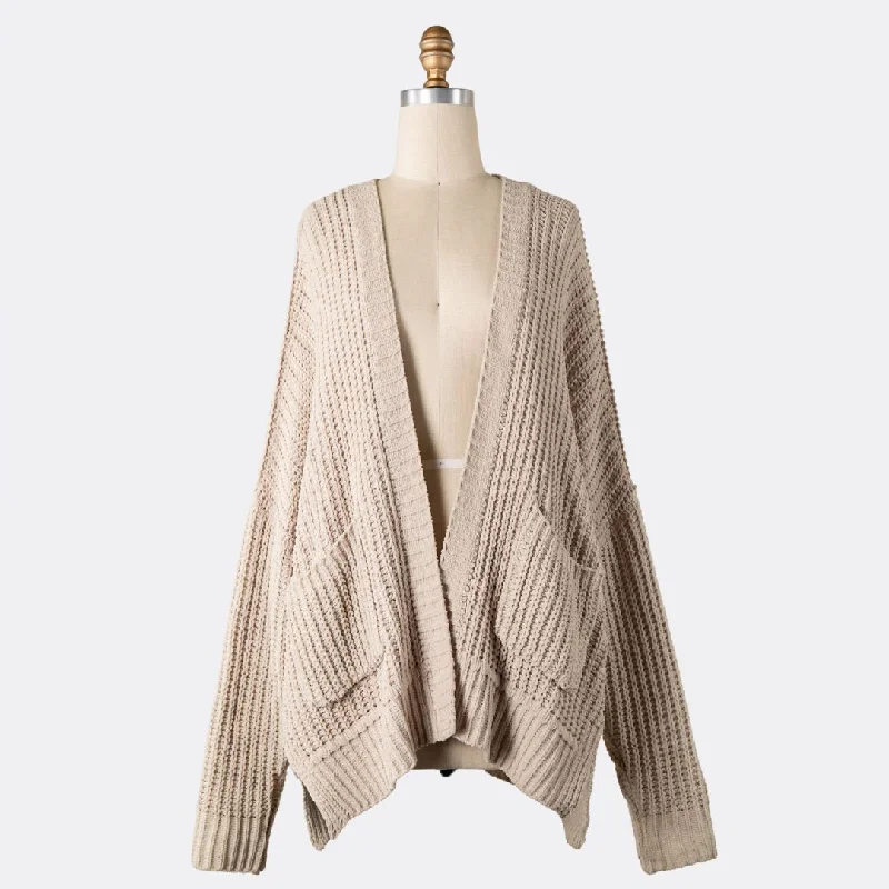 Chenille Cable Knit Cardigan (Brown)Fitted cardigan