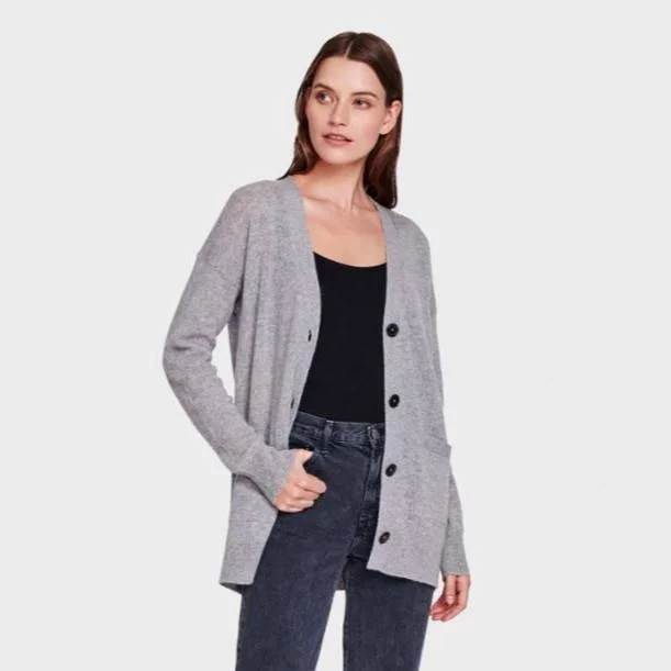 Essential Cashmere Oversized Boyfriend Cardigan (Heather Grey)Color-block cardigan