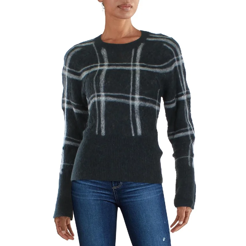 Turtleneck Knit TopsWomens Ribbed Trim  Wool Crewneck Sweater