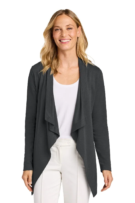 Port Authority Womens Breakwater Open Front Long Sleeve Cardigan Sweater w/ Pockets - Steel Grey - NEWFitted cardigan