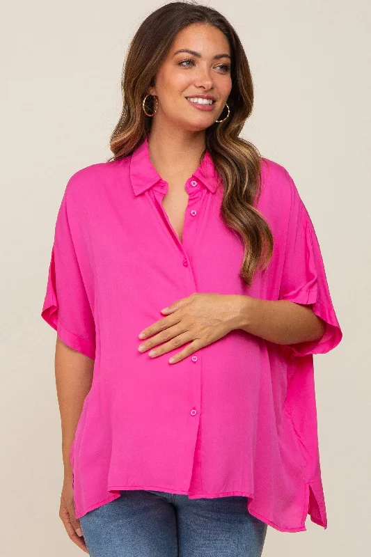 Fuchsia Button Up Dolman Short Sleeve Maternity TopUrban Short Sleeve TopsUrban Short Sleeve Tops