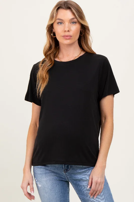 Black Basic Round Neck Short Sleeve Maternity T-ShirtBranded Short Sleeve TopsBranded Short Sleeve Tops