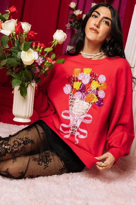 Velour SweatshirtsRed Valentines Bouquet Sweatshirt