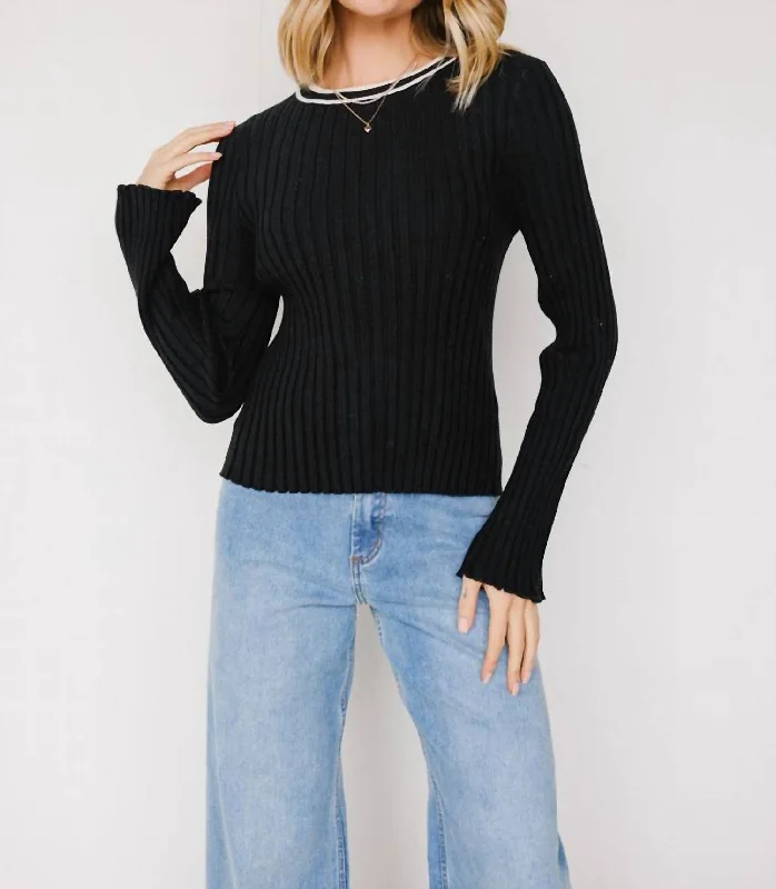 Oversized Knit TopsRibbed Knit Sweater In Black/cream