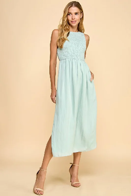 Sleeveless Smocked Bodice Midi Dress