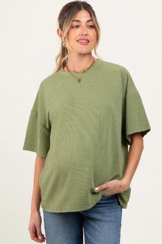 Olive Ribbed Short Sleeve Maternity TopLinen Short Sleeve TopsLinen Short Sleeve Tops