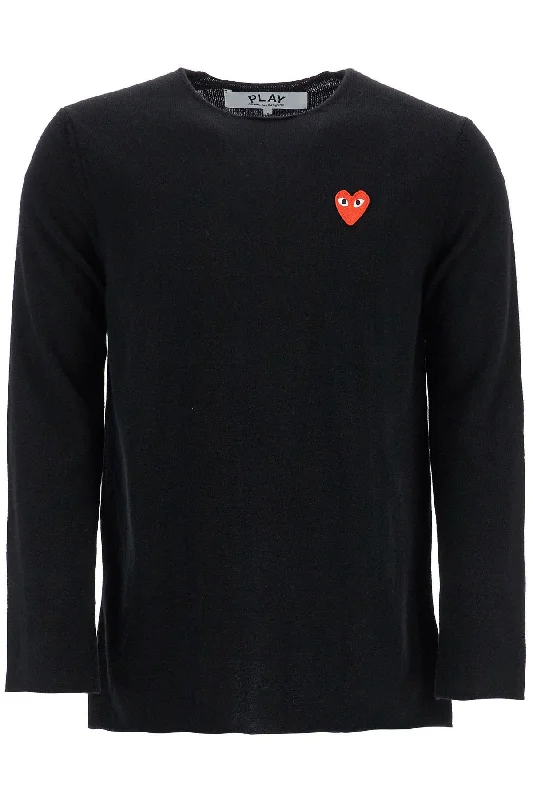 Hunting Knit TopsComme Des Garcons Play Women's Wool Sweater With Heart Logo And Wide Neck