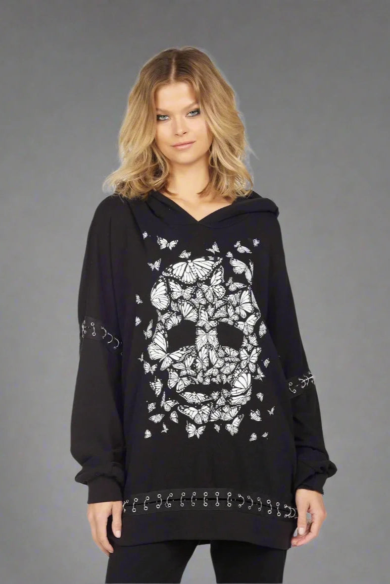 Glitter SweatshirtsLauren Moshi Samantha Butterfly Skull Burst Hoodie