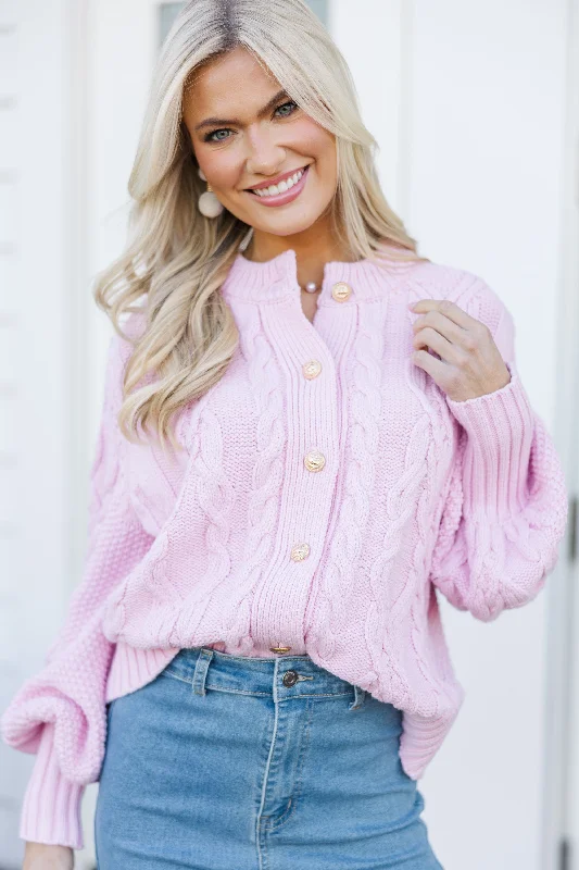 All The Good Blush Pink Cable Knit CardiganCropped cardigan