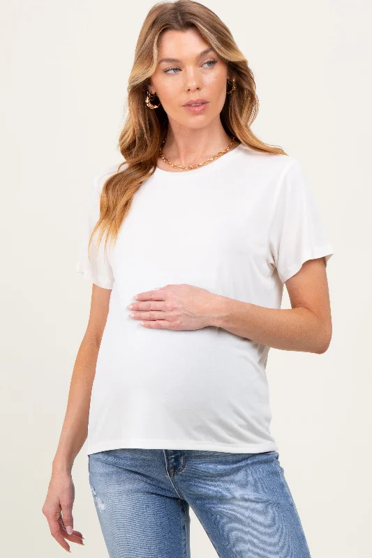 Cream Basic Round Neck Short Sleeve Maternity T-ShirtStriped Short Sleeve TopsStriped Short Sleeve Tops