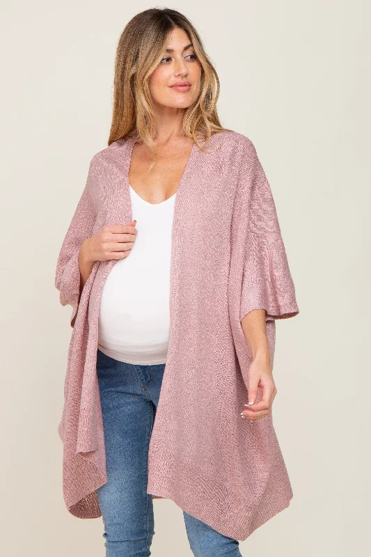 Mauve Knit Open Front Maternity CardiganPlus-size cardigan