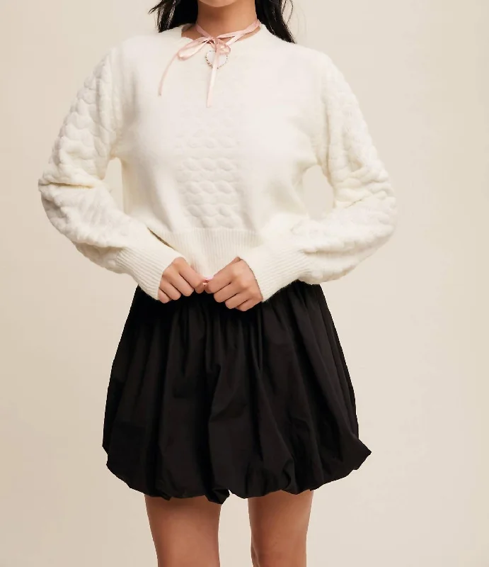 Colorblock Knit TopsTextured Balloon Copped Knit Sweater In Cream