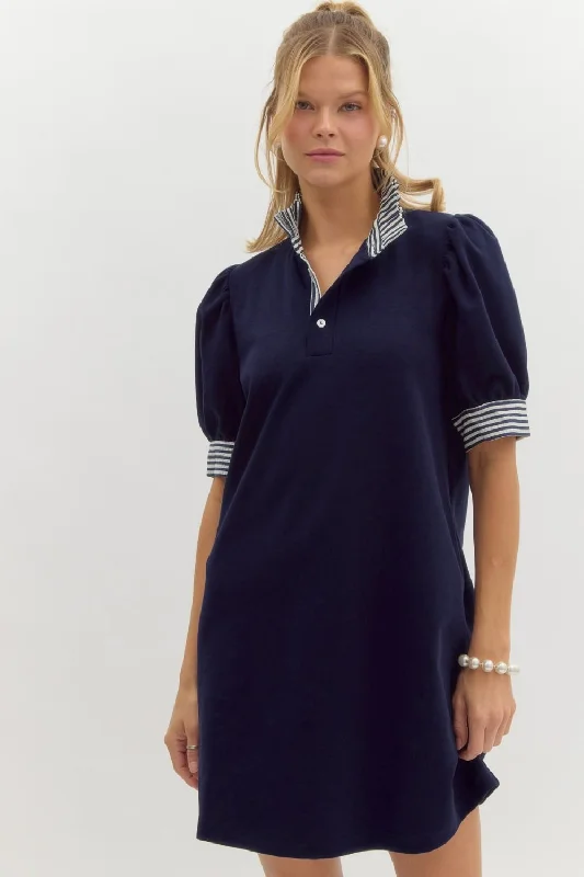 Solid Short Sleeve Pullover Polo Dress