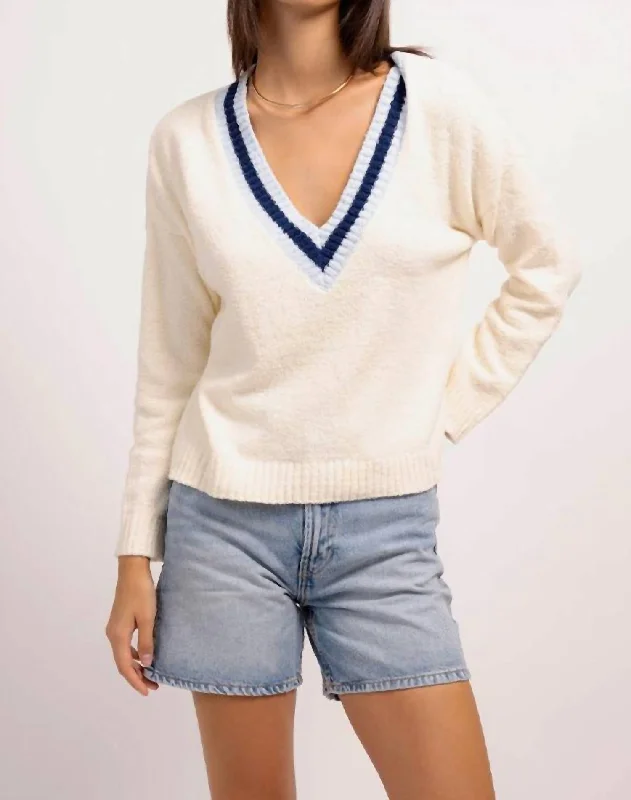 Zippered Knit TopsBianca V Neck Sweater In White