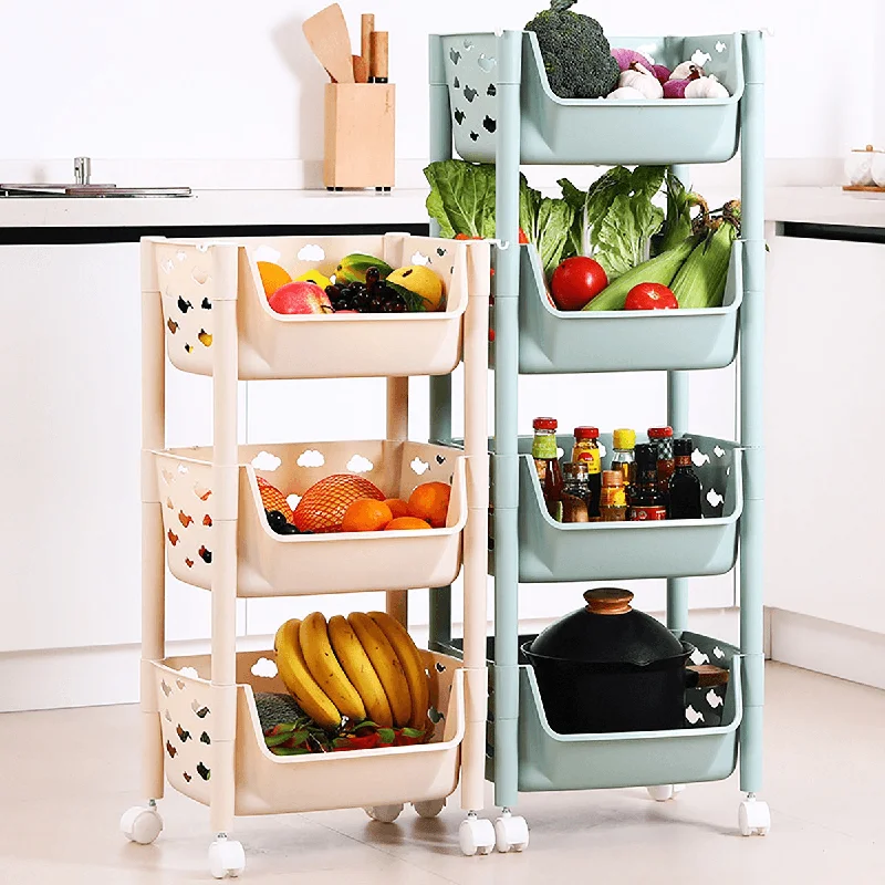 3/4 Tier Kitchen Vegetables Storage Trolley Cart Shelf Wheels Room Rack Stand