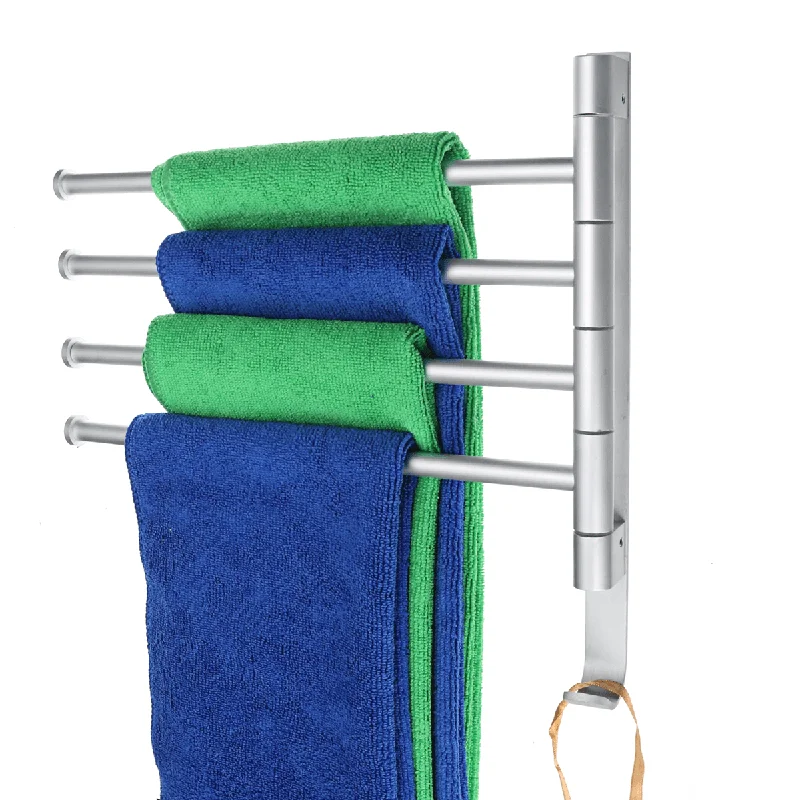 Aluminum Wall Mount Towel Rail Rack Rotatable Holders 2/3/4/5 Storage Hanger