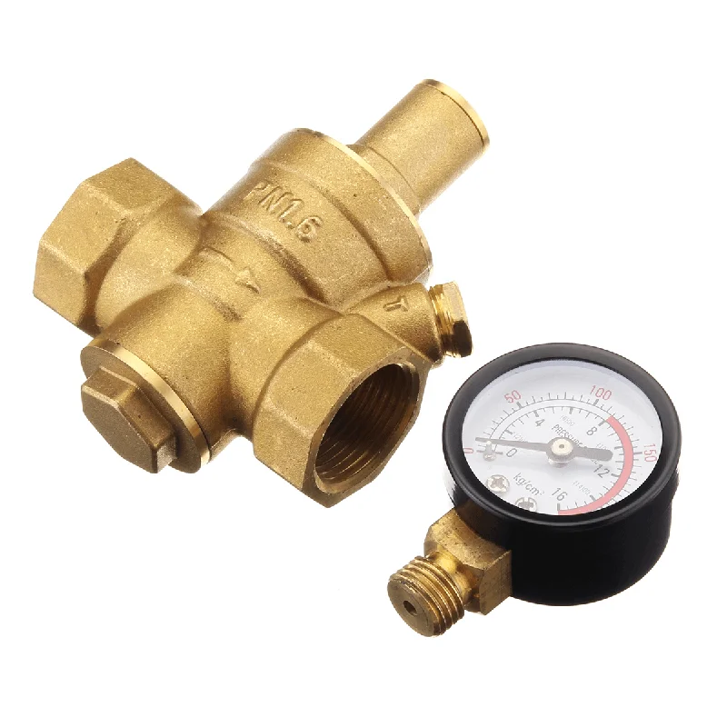 DN20 3/4" Adjustable Brass Water Pressure Regulator Reducer with Gauge Meter