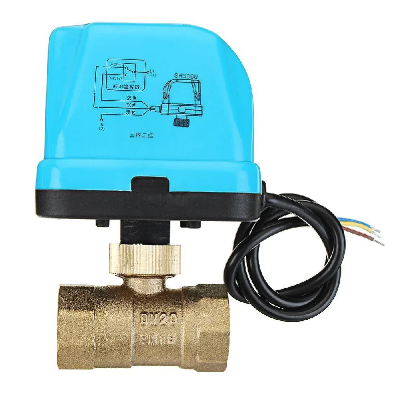 TMOK 1/2" 3/4" 1" 1-1/4" Blue Shell Motorized Electric Brass Ball Valve 3 Wire AC 220V Full Port