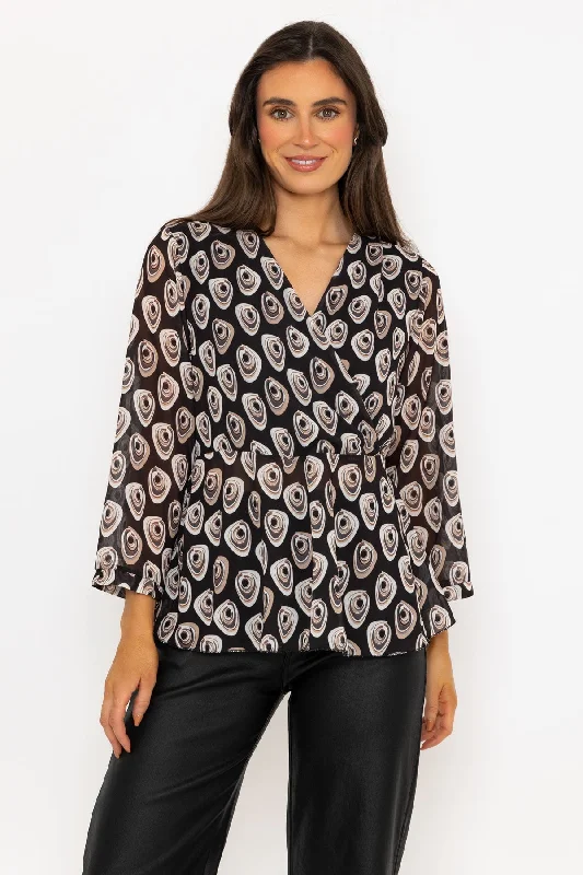 Roisin Black Print 3/4 Length Sleeve Top