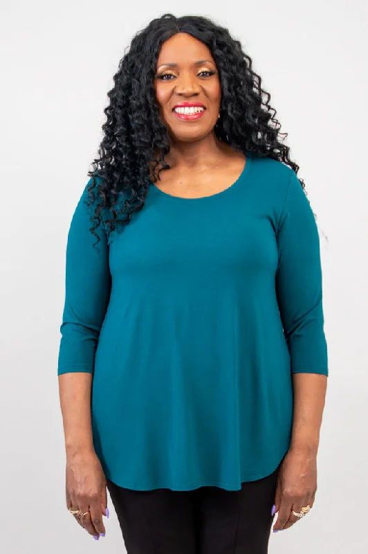 Jazz 3/4 Slv Top, Teal, Bamboo