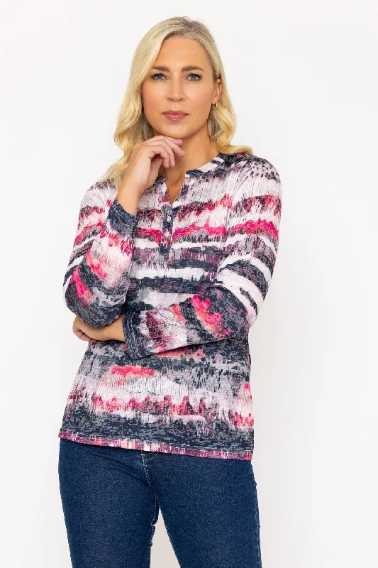 Pink Tie Die Print 3/4 Length Sleeve Top