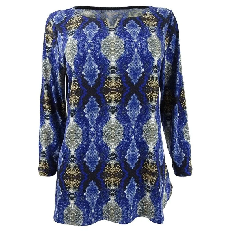 Calvin Klein Women's Embellished 3/4-Sleeve Top (XS, Ultramarine Multi)