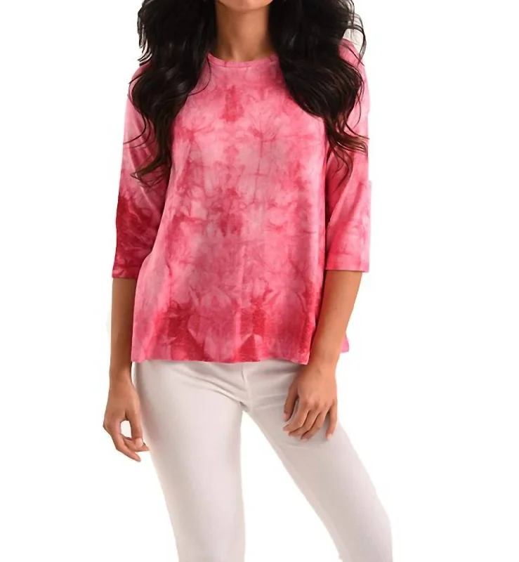 Willow 3/4 Tie Dye Kashmira Top In Fuchsia