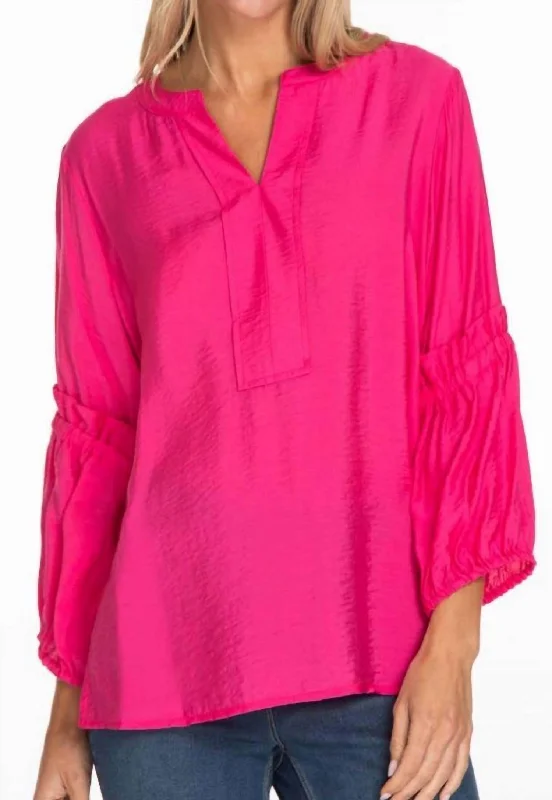 3/4 Bell Sleeve Top In Hot Pink