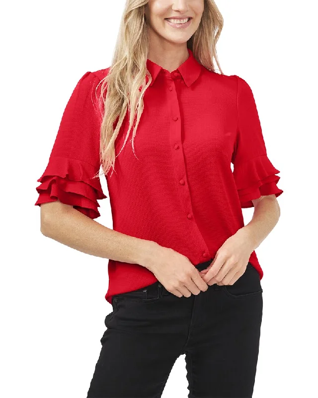 CeCe 3/4-Sleeve Collared Top