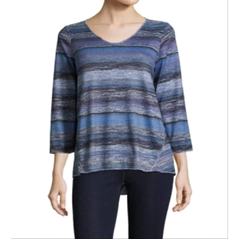 John Paul Richard Women's Printed 3/4-Sleeve Top Blue Size Medium