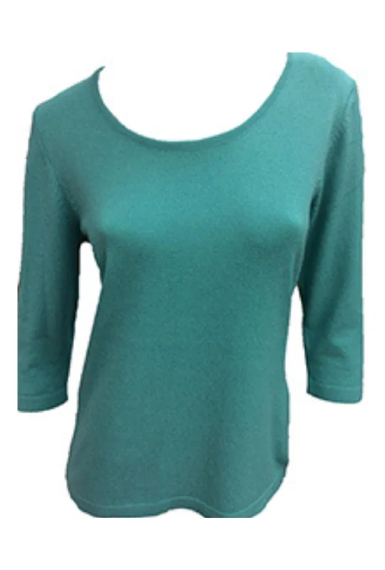 3/4 Scoop Neck Top In Aqua