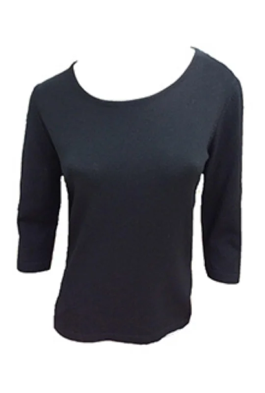 3/4 Scoop Neck Top In Black