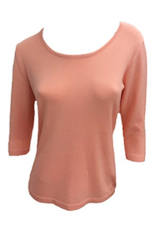 3/4 Scoop Neck Top In Peach