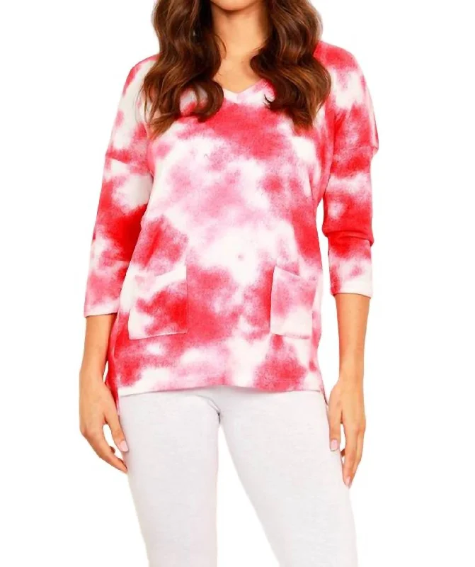 Soft Stretch Tie Dye 3/4 With Pockets In Red